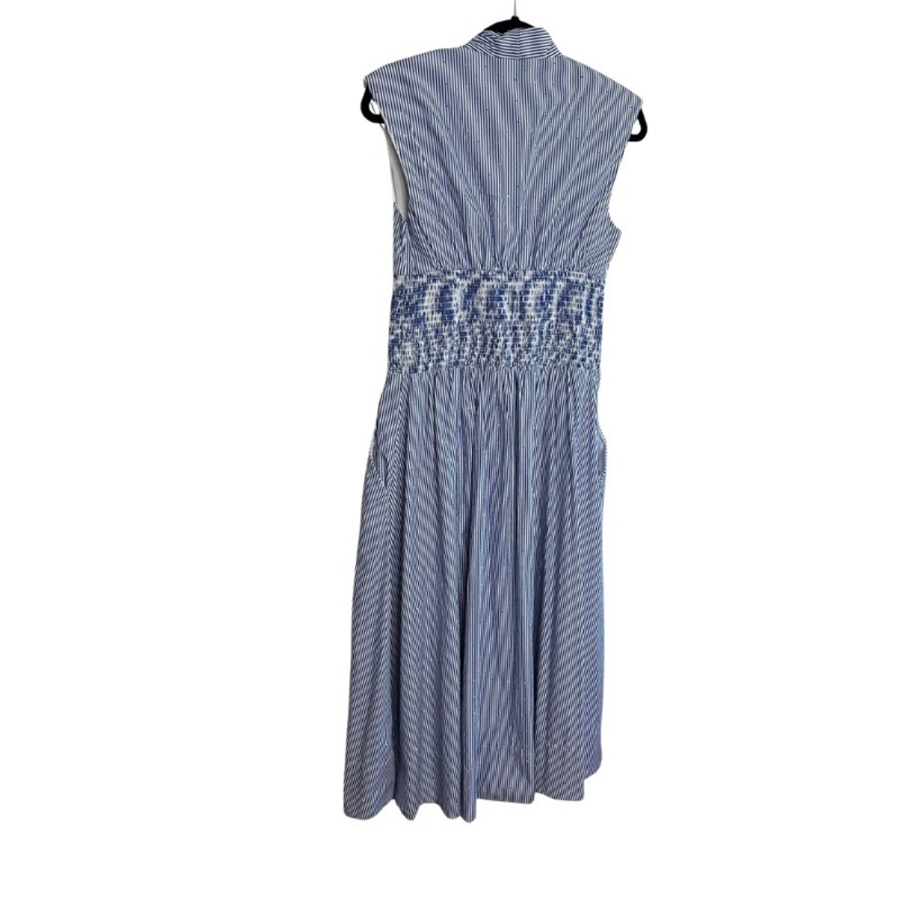 Anthropologie Tommie Cap-Sleeve Smocked Front-Zip Shirt Dress Midi Small NWT - Picture 5 of 12